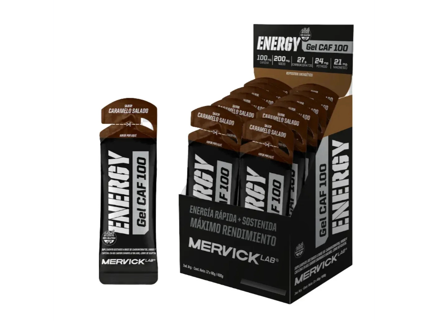 Caja Caf 100 Energy gel sabor Cafe caramelo salado (12x40g) - MERVICK