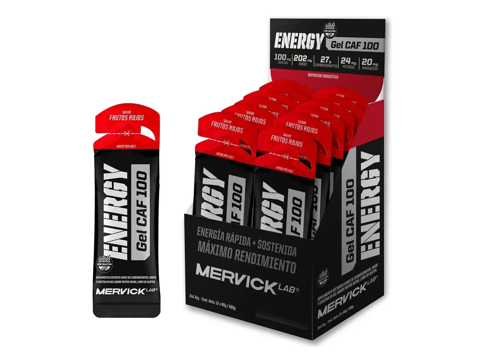 Caja Caf 100 Energy gel sabor Cafe frutos rojos (12x40g) - MERVICK