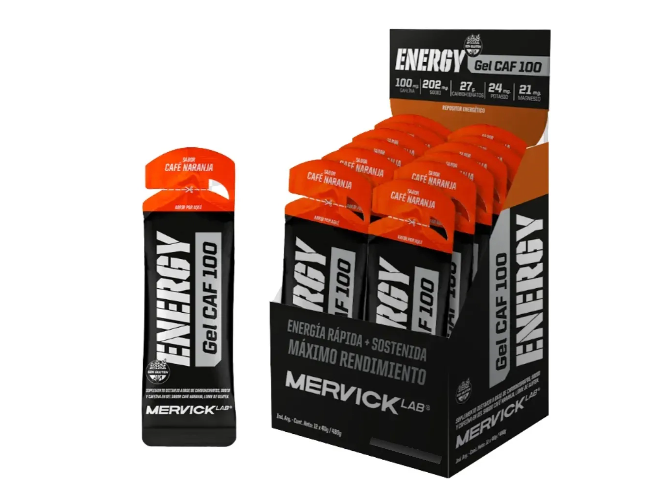 Caja Caf 100 Energy gel sabor Cafe Naranja (12x40g) - MERVICK