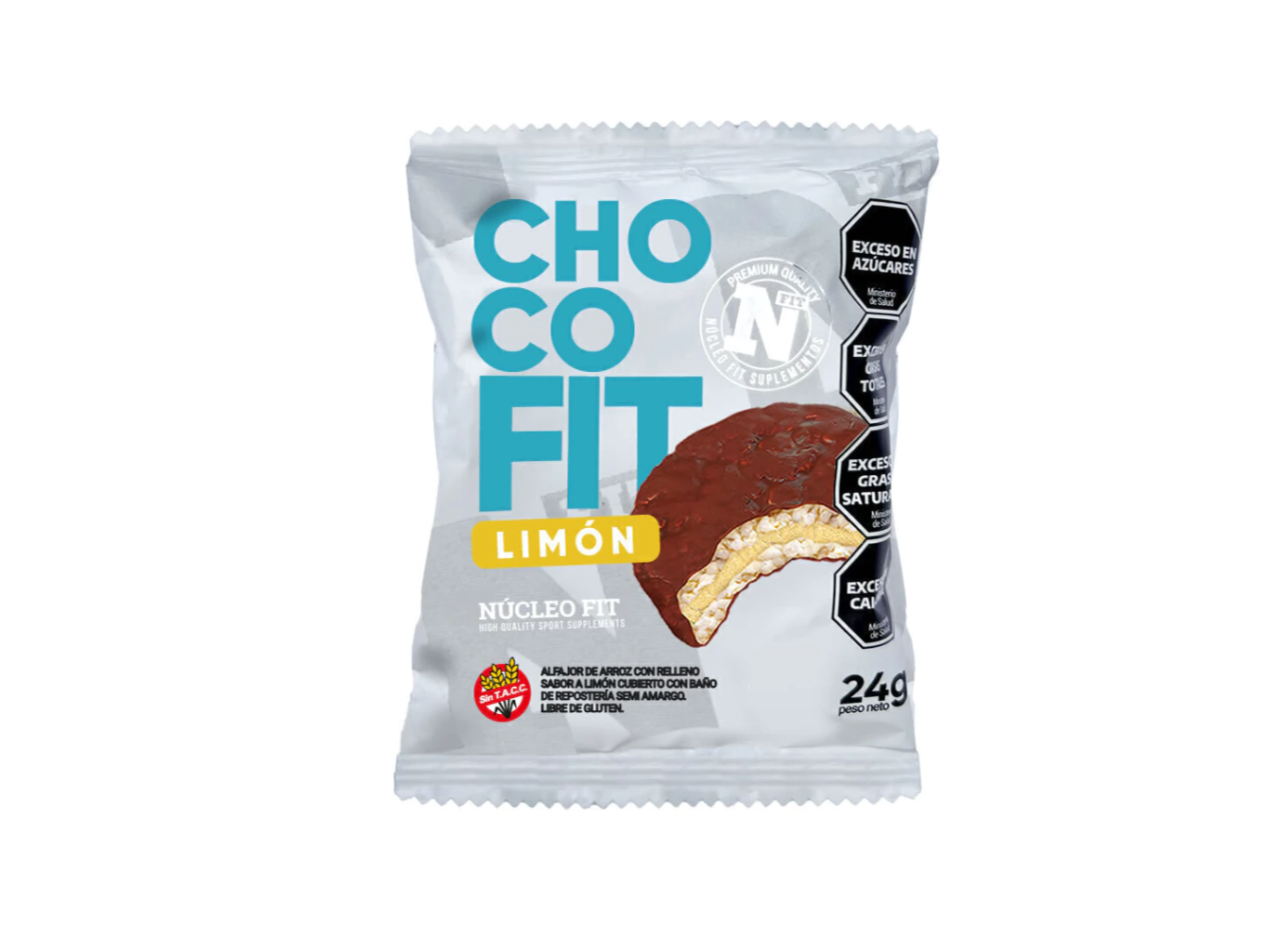 ALFAJOR CHOCO FIT Alfajor de Arroz Bañado en Chocolate sabor limón