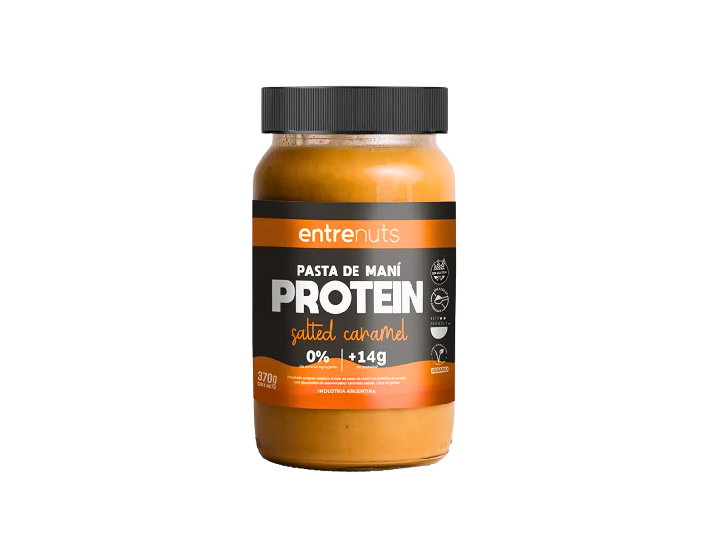 ENTRENUTS Pasta De Maní Entrenuts Protein Sin TACC 370g Alta Proteína Caramelo salado