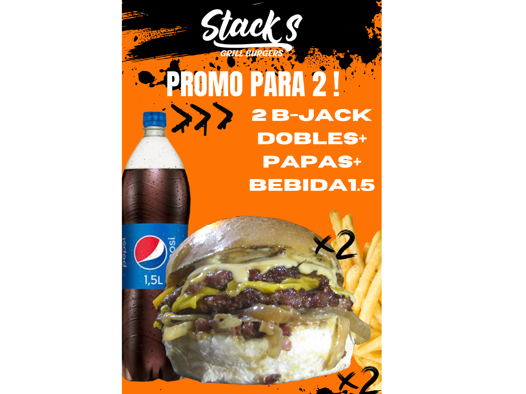 2 B-jack/Dobles + Papas + Pepsi 2lt