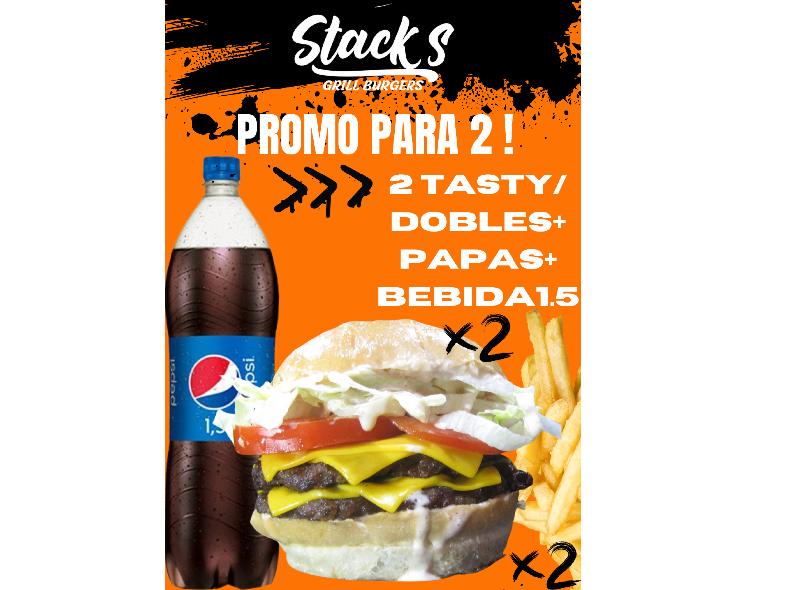 2 Tasty/Dobles + Papas + Pepsi 2 lt