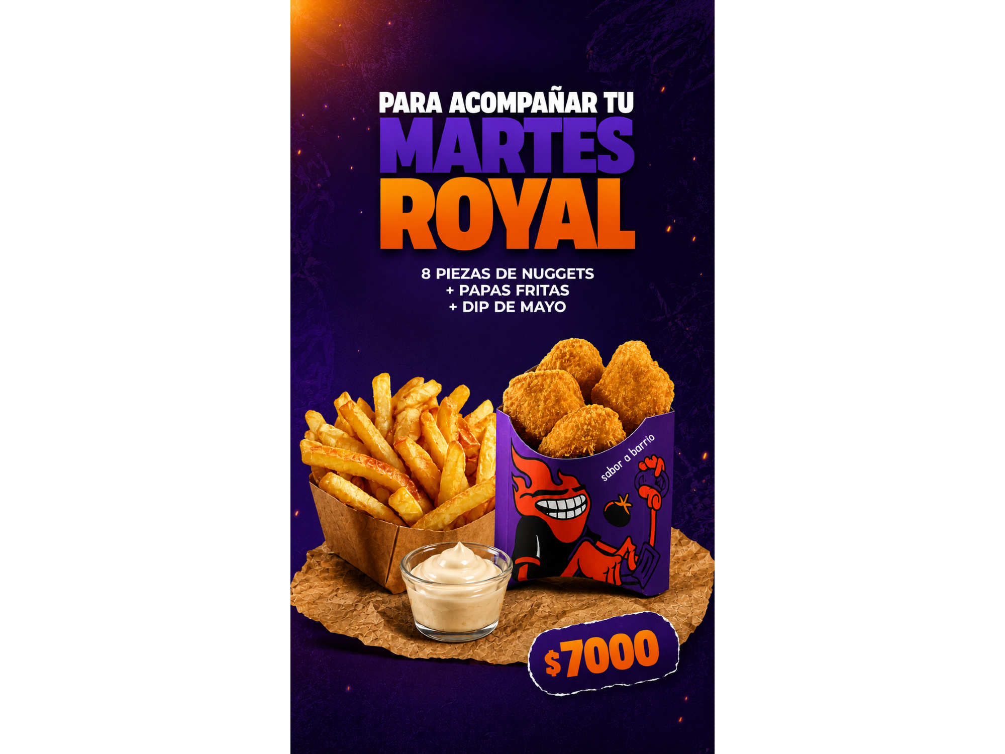 8 Nuggets + Papas + Dip de Mayo
