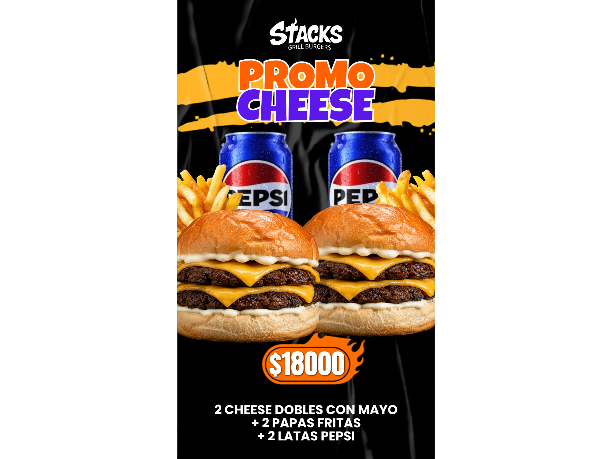 2 Cheese Dobles + Papas + 2 Latas