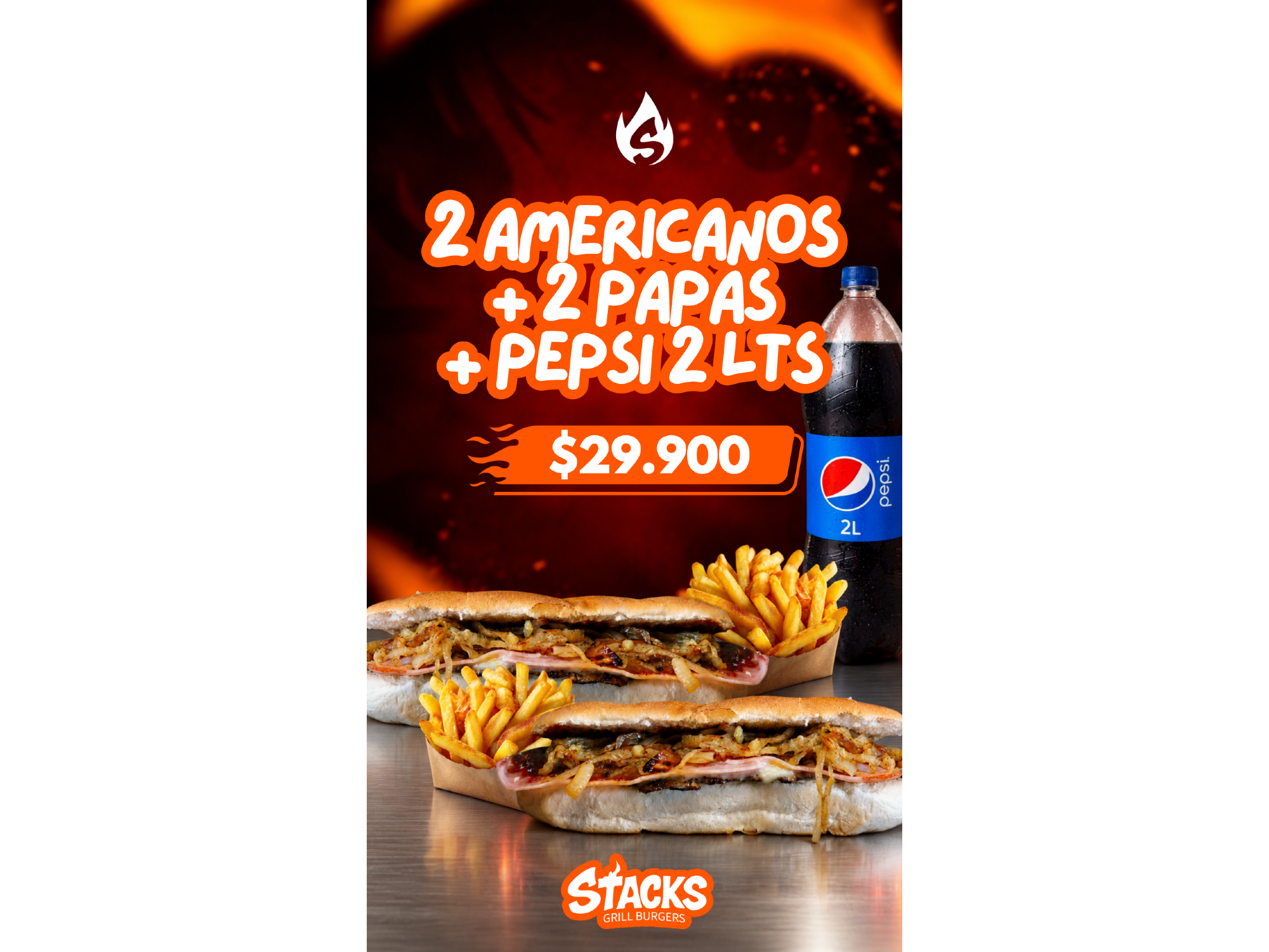 2 Lomos Americanos + Papas + Pepsi 2 lts