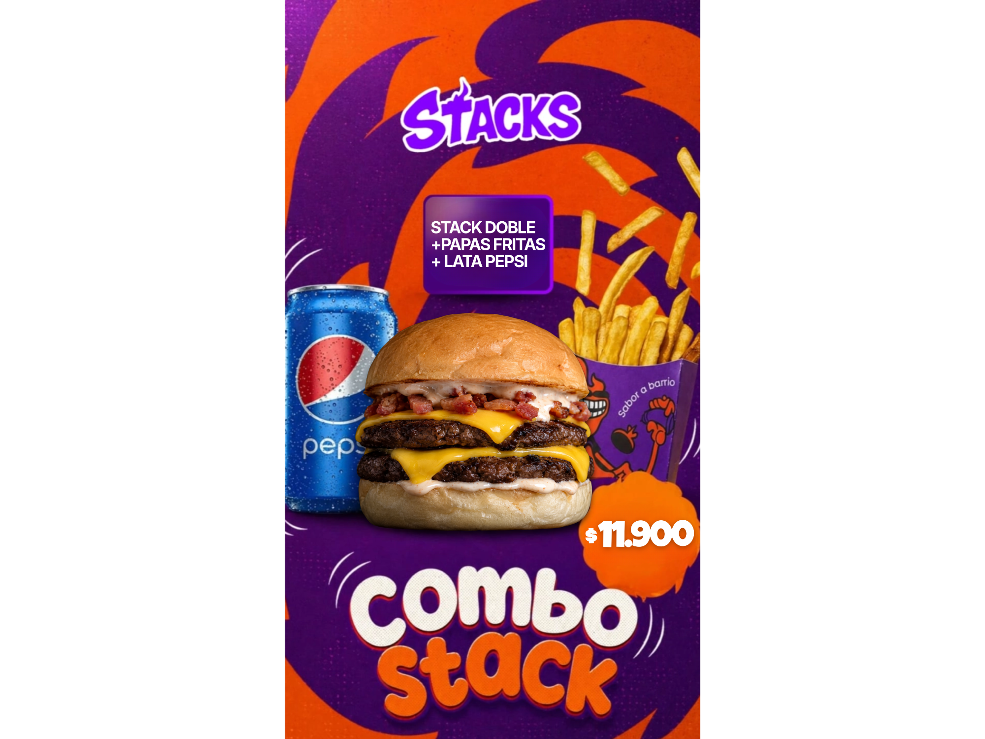 Stack Doble + Papas + Lata