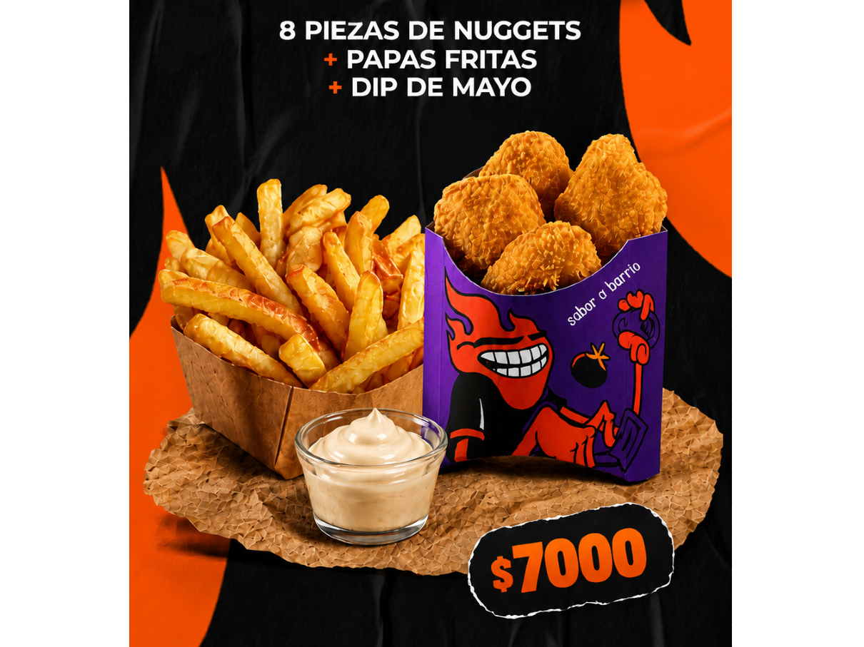 8 Nuggets + Papas + Dip de Mayo