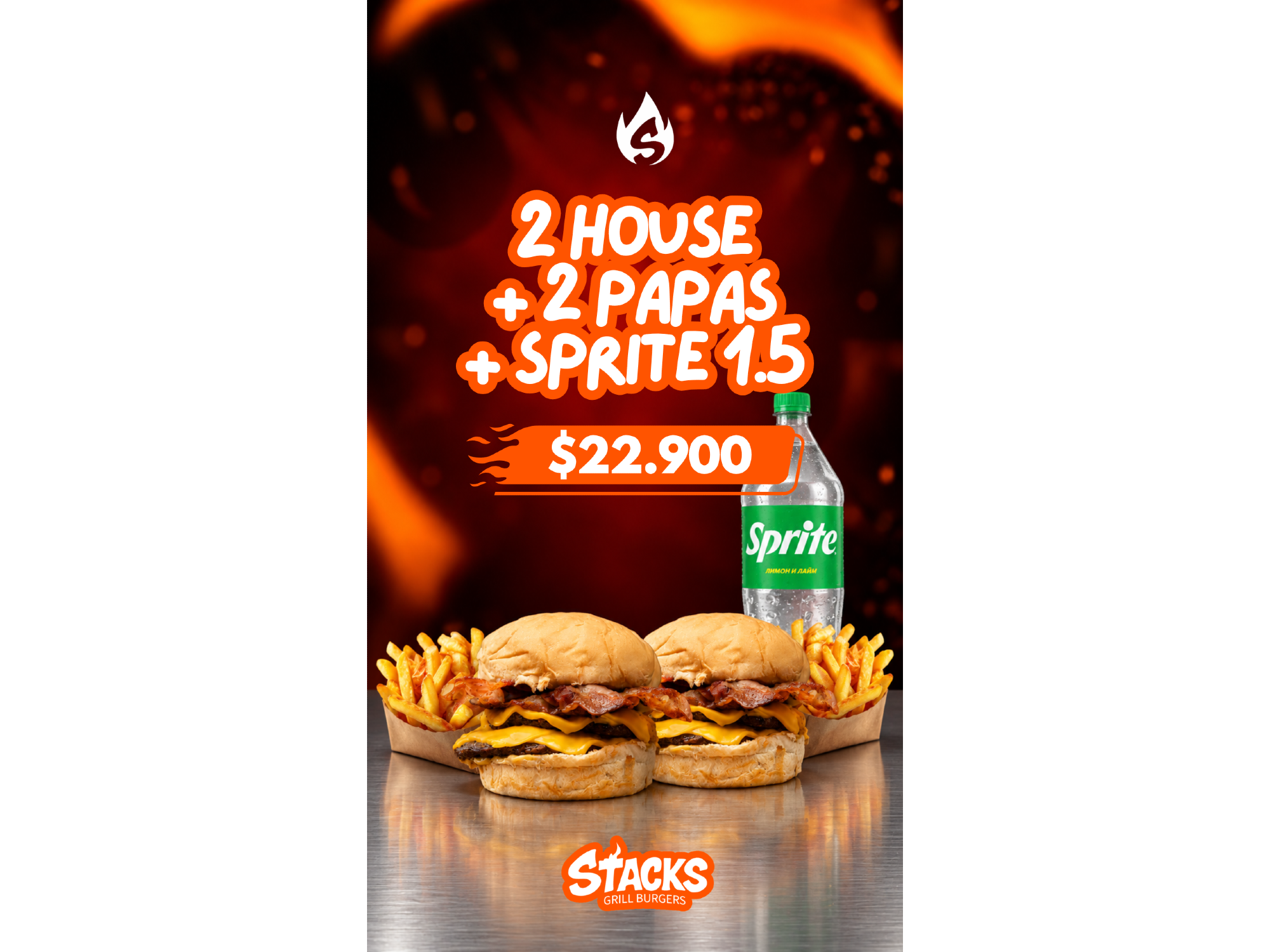 2 House Dobles + Papas + Sprite 1,5 lts