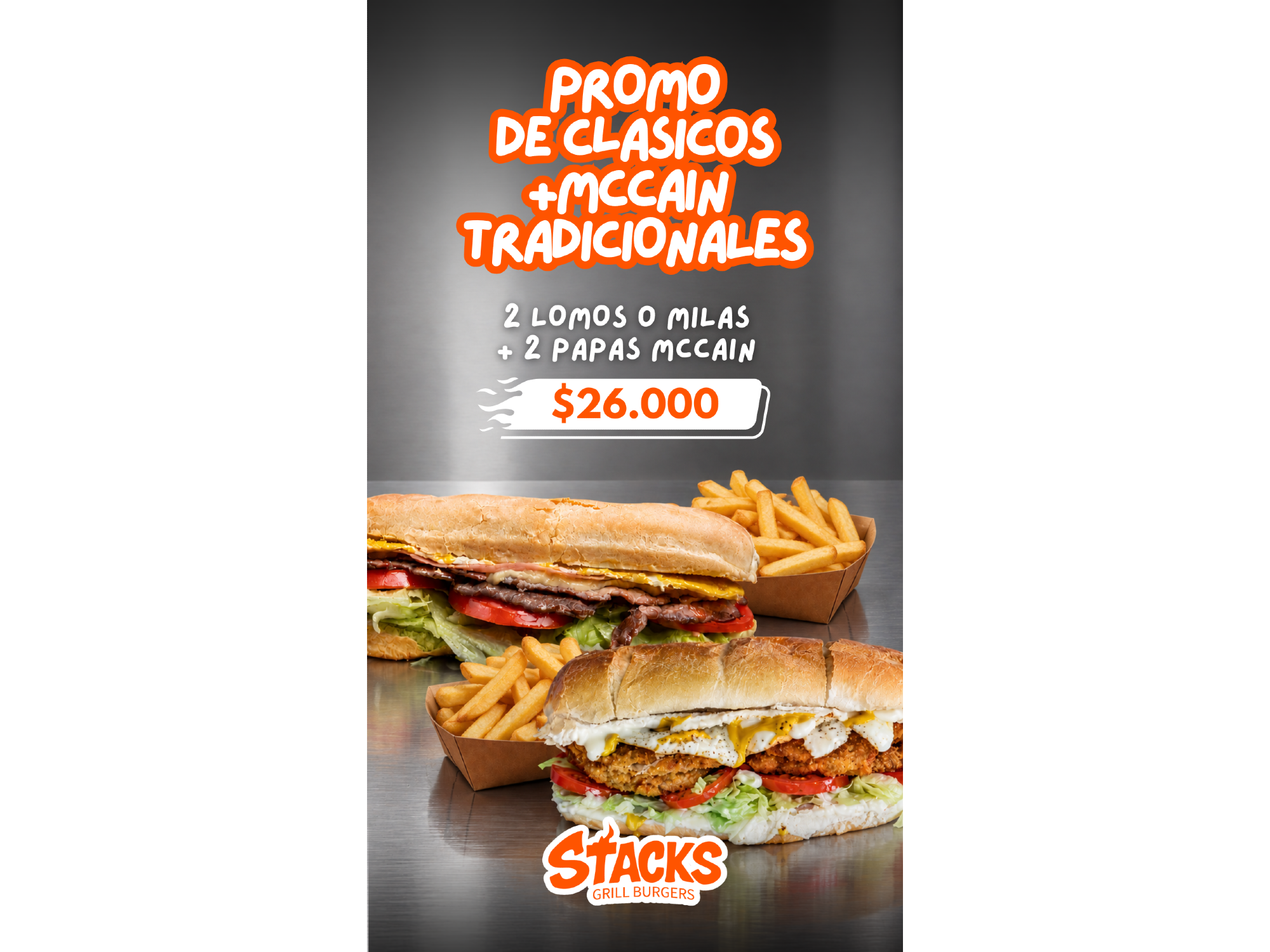 2 LOMOS o MILAS + PAPAS MCCAIN