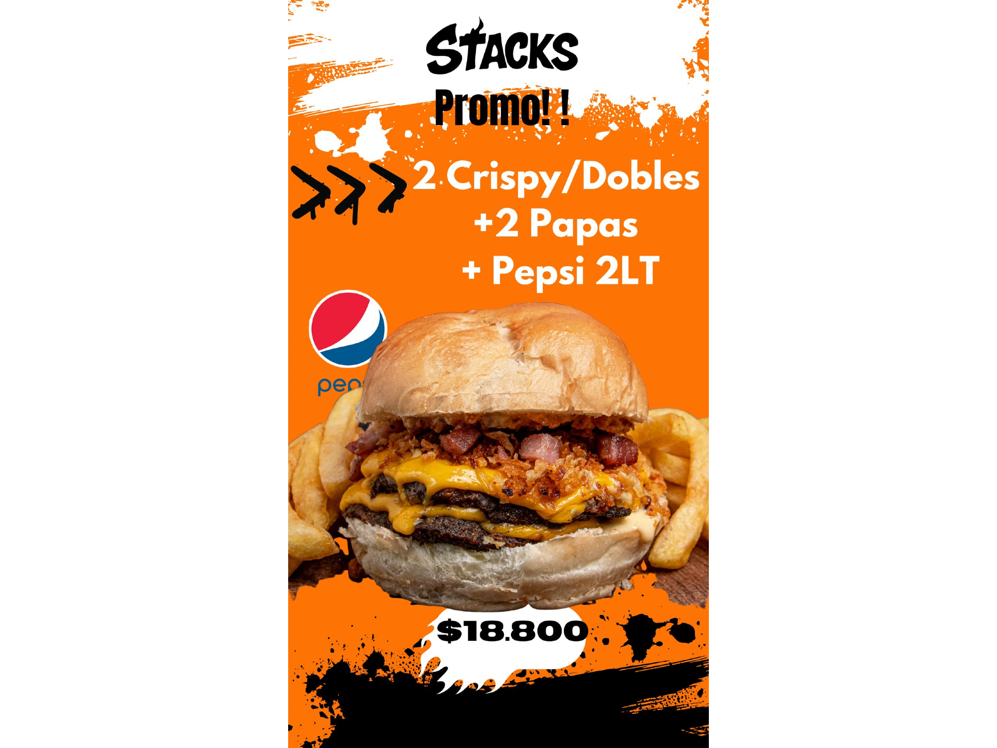 2 StacksCrispy/Dobles + Papas + Pepsi 2 LT