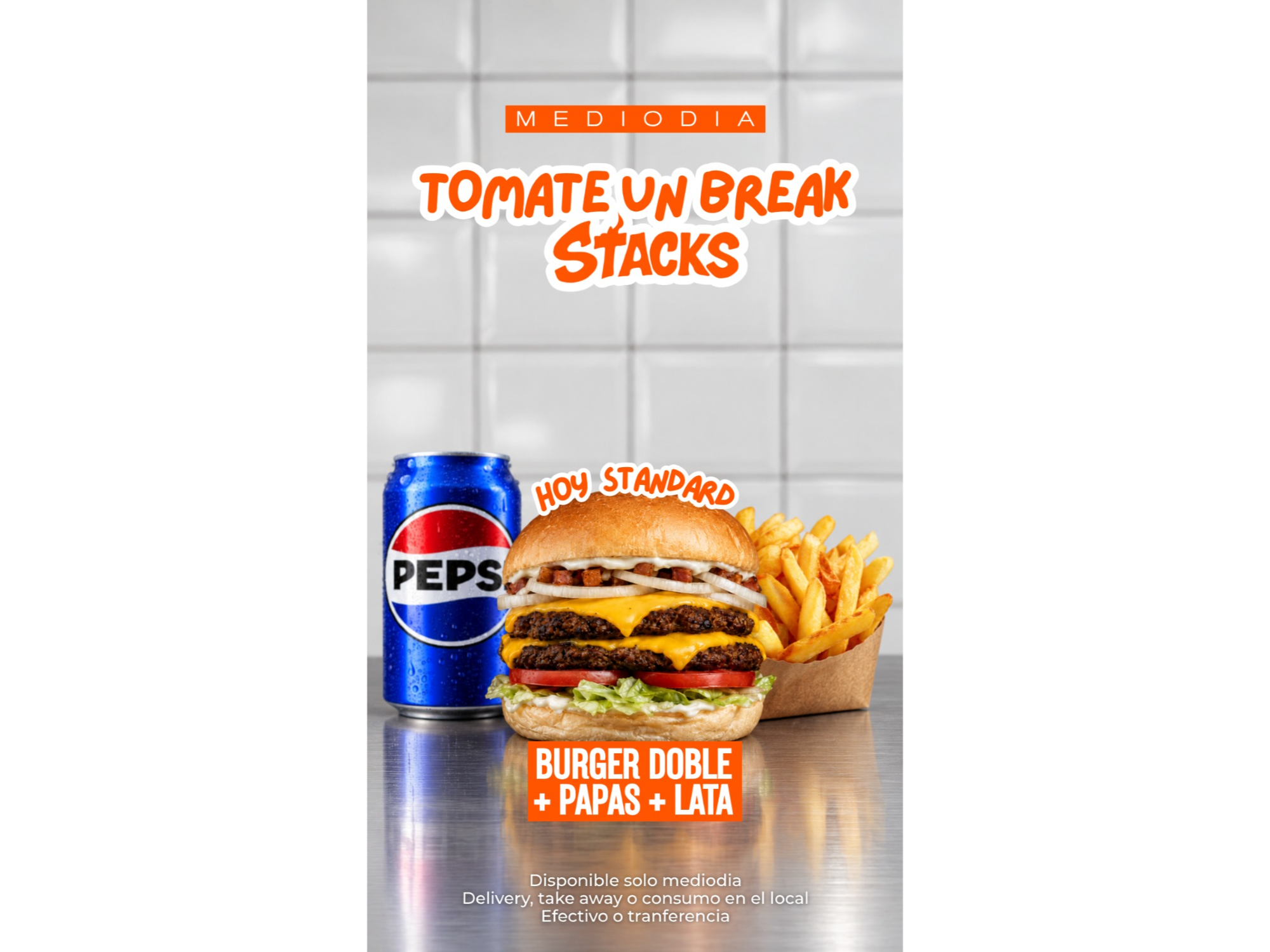 PROMO MEDIODIA Standard Doble + Papas + Lata