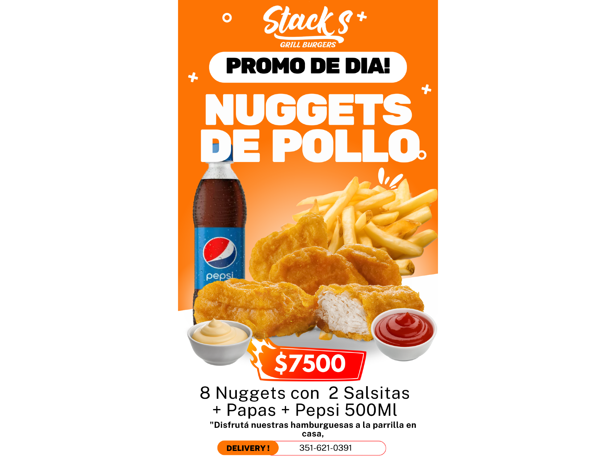 8 Nuggets + 2 Salsitas + Papas + Pepsi 500Ml
