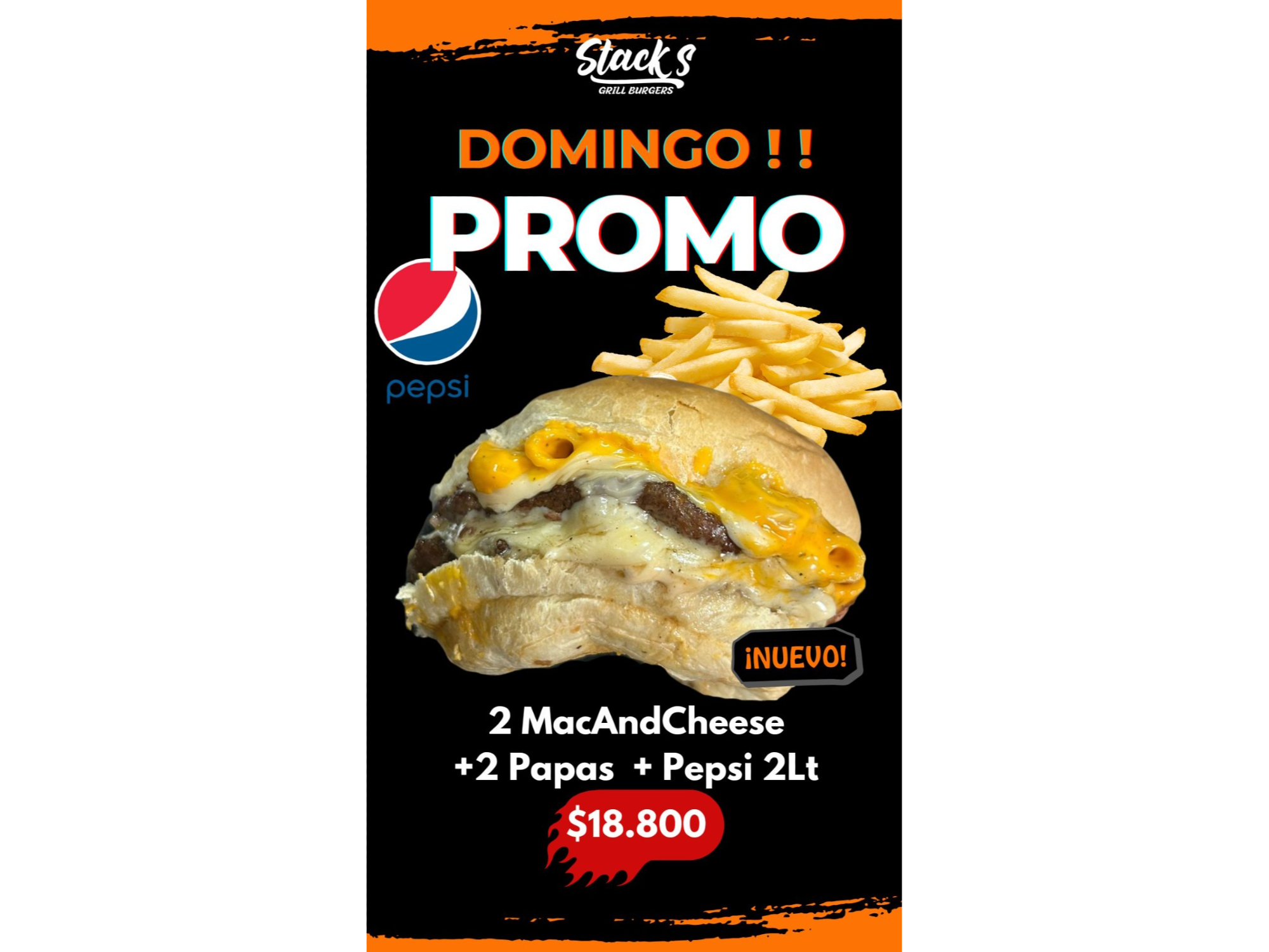 2 MacAndCheese + Papas + Pepsi 2 LT