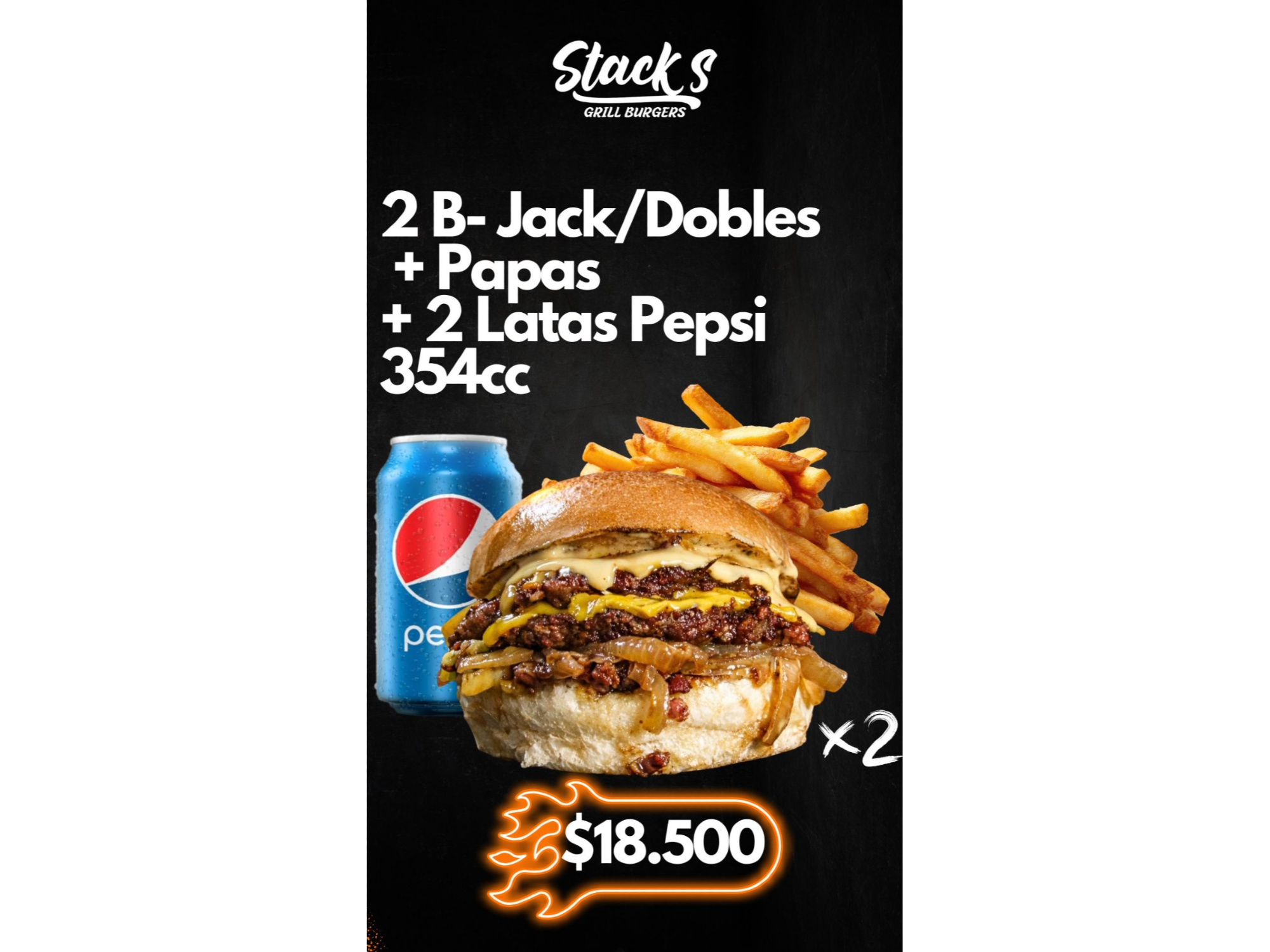 2 Bjack/Dobles + Papas + 2 Latas Pepsi