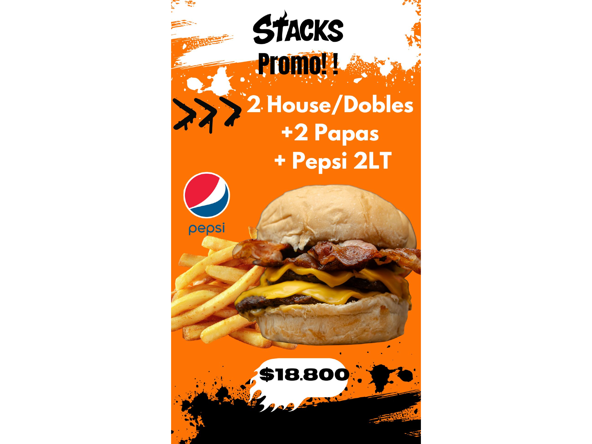 2 House/Dobles + Papas + Pepsi 2LT