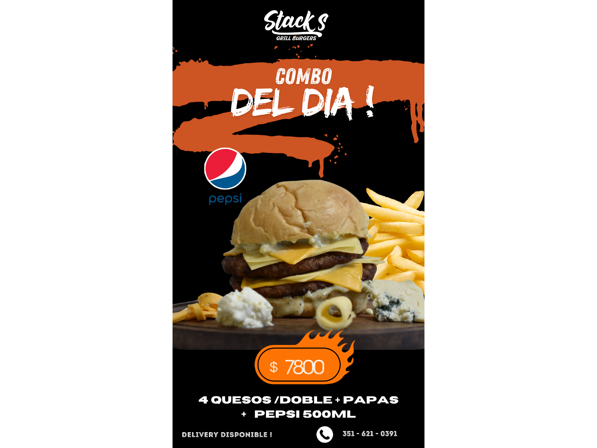 #ComboDelDia  - CuatroQuesos/Doble + Papas + Lata Pepsi 354cc