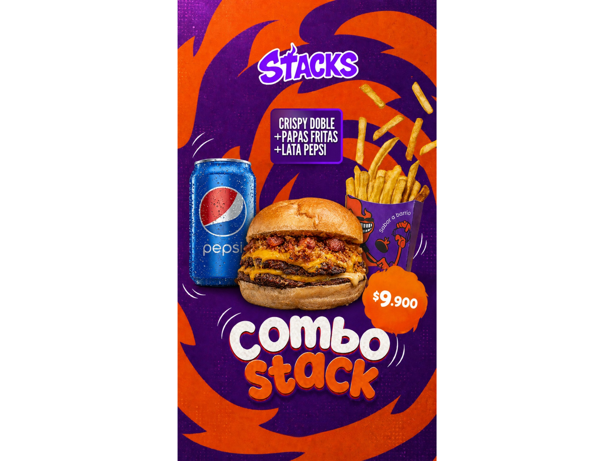 Crispy Doble + Papas + Lata Pepsi