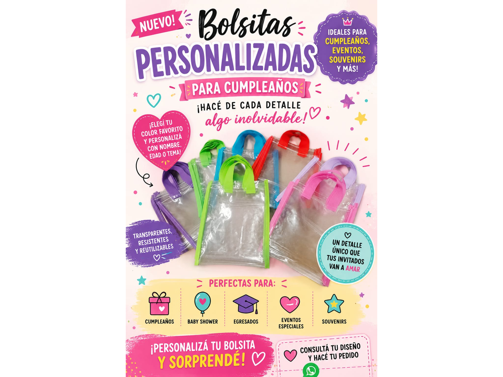BOLSITA CRISTAL + PERSONALIZADA CON STIKERS DE PAPEL CHICAS