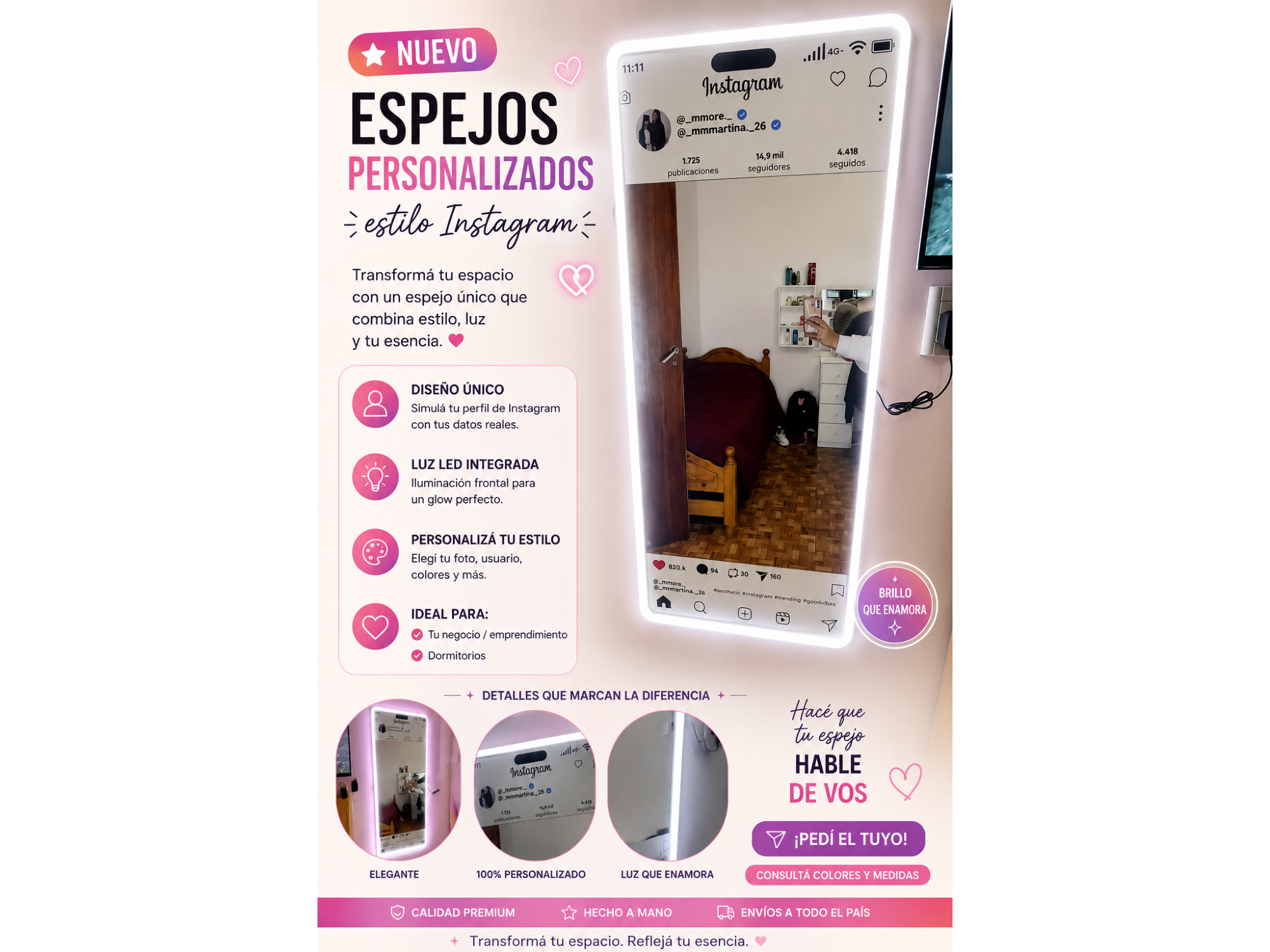 ESPEJO PERSONALIZADO XXL CON LUZ NEON
