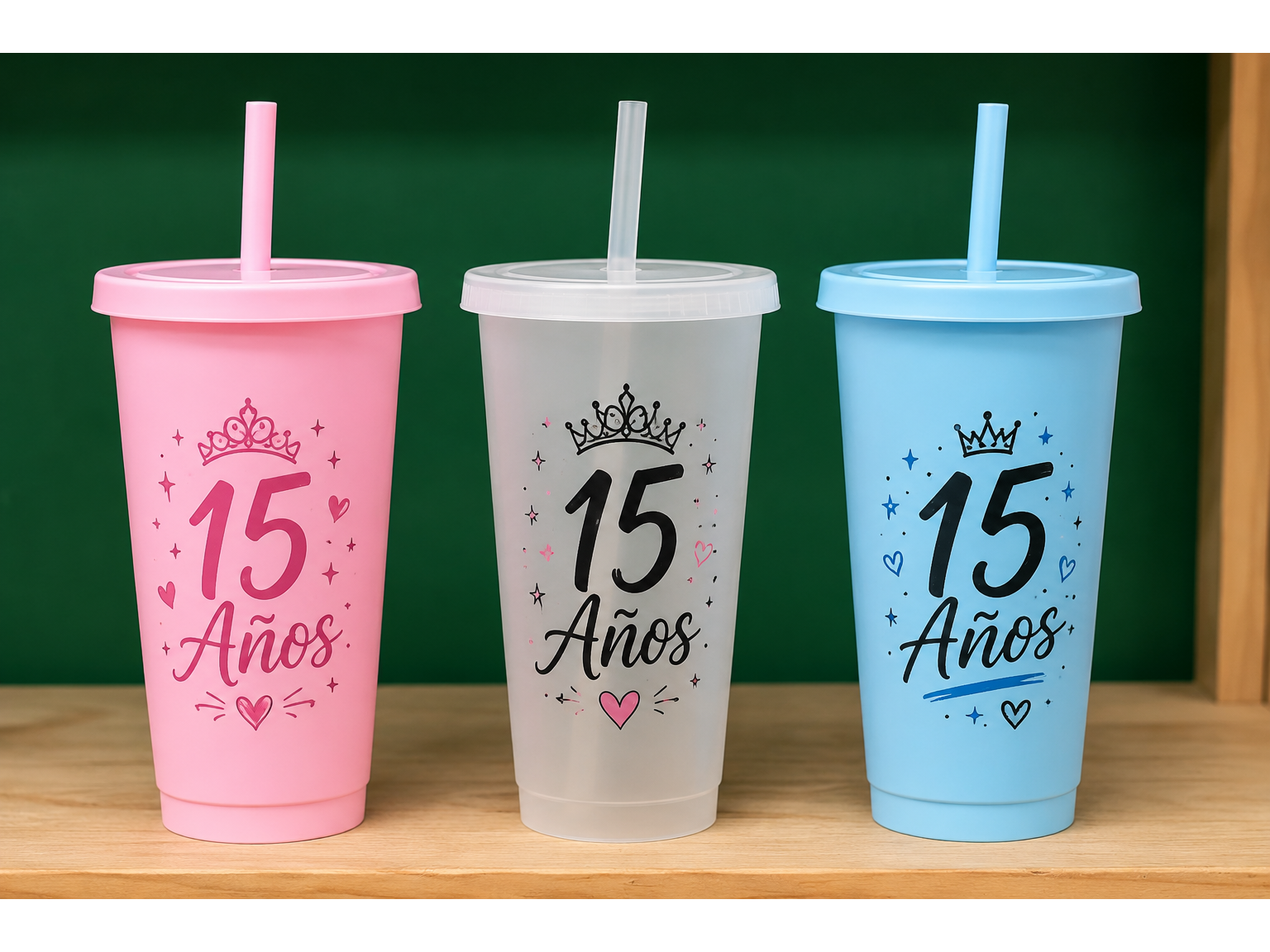 VASO PLASTICOS PERSONALIZADOS CON TAPA Y SORBETE (CHICOS Y GRANDES)