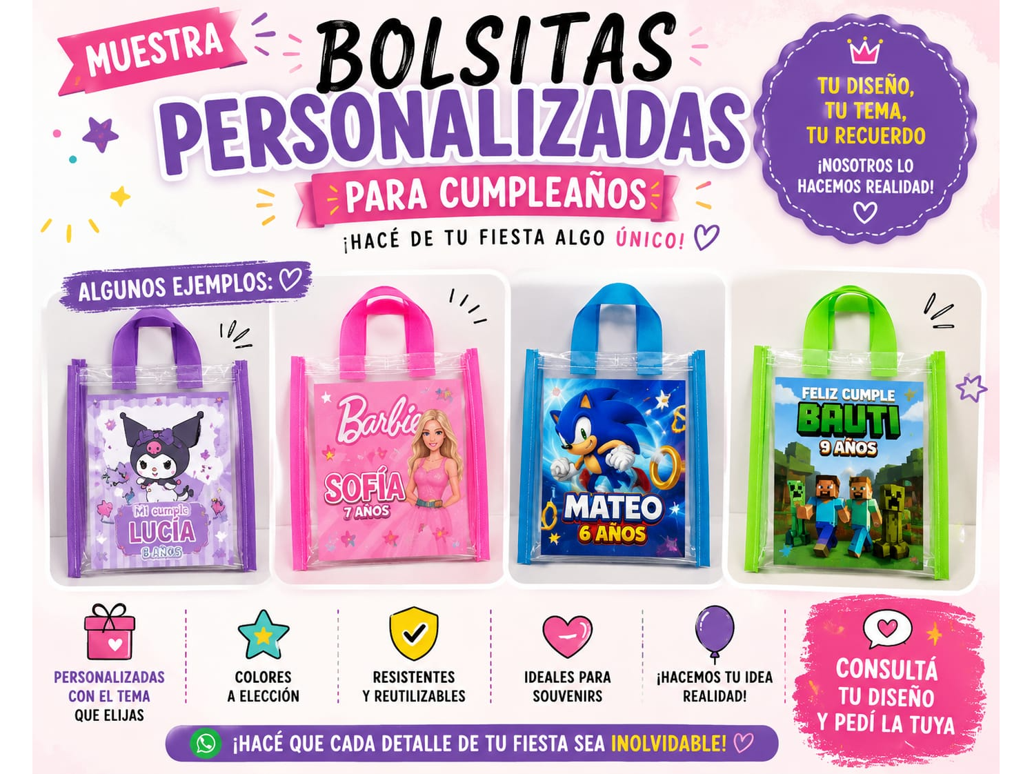 BOLSITA CRISTAL + PERSONALIZADA CON STIKERS DE PAPEL GRANDES