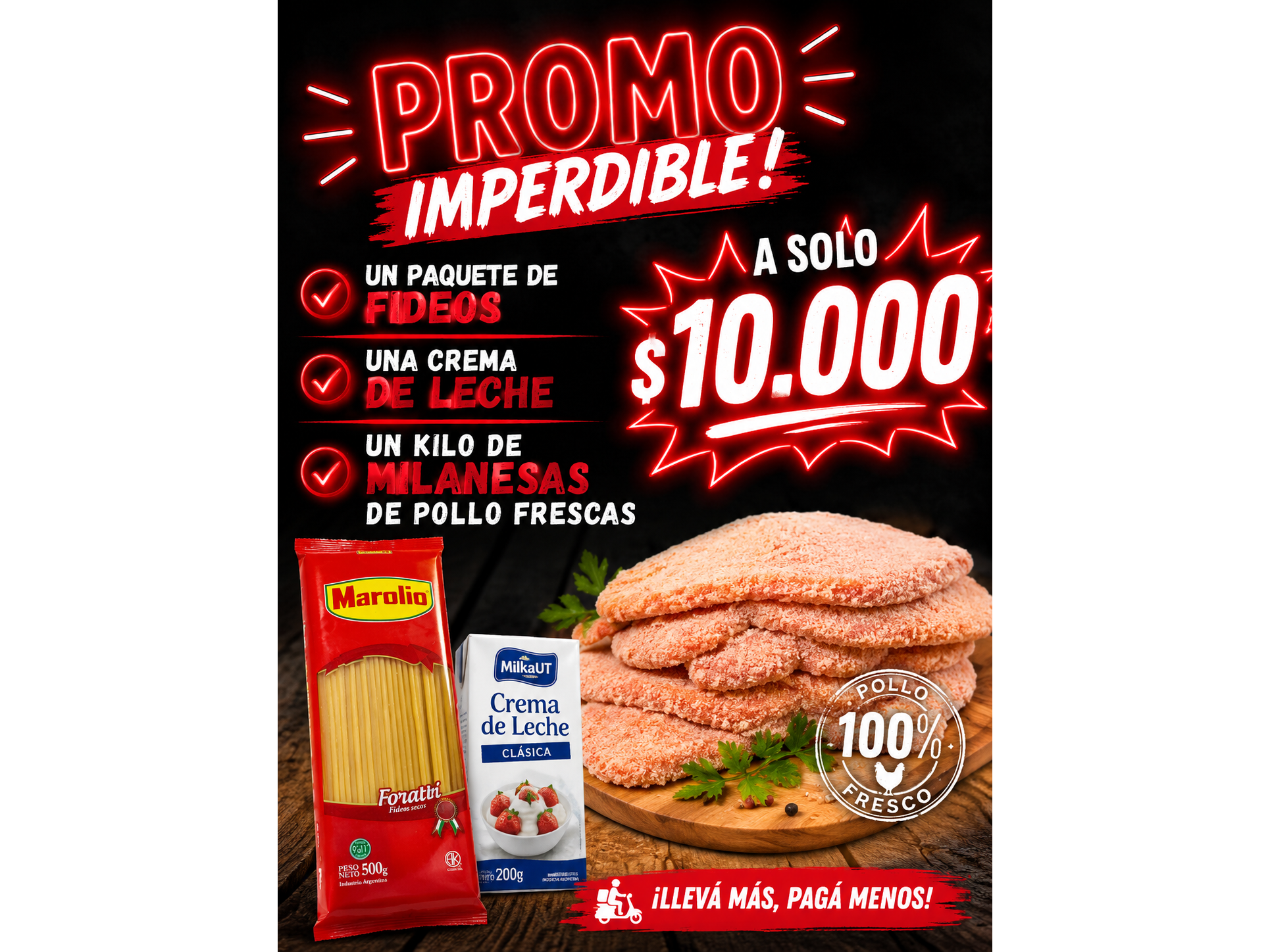 PROMO MILA+FIDEOS+CREMA