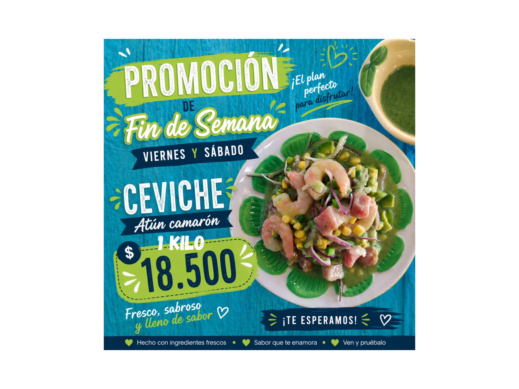 17. Ceviche Atún, Camaron XL y pescado blanco