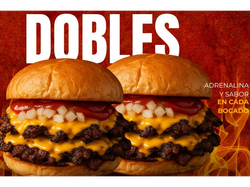 DOS HELL BURGER DOBLES + PAPAS + CHEDDAR