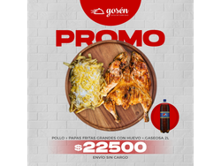 Pollo + Papas fritas con huevo + Gaseosa 2L