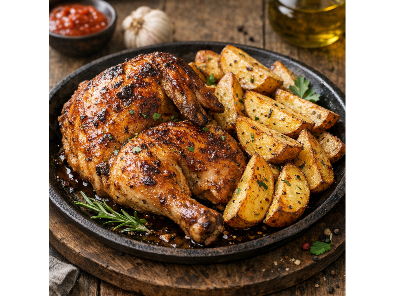 POLLO AL HORNO CON PAPAS RUSTICAS