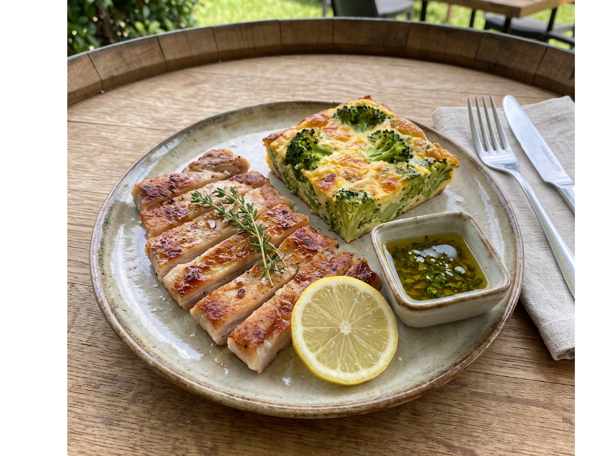 CHURRASQUITO DE CERDO CON TORTILLA DE BROCOLI