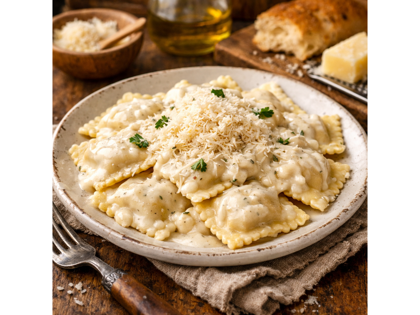 Ravioles con Crema y Parmesano