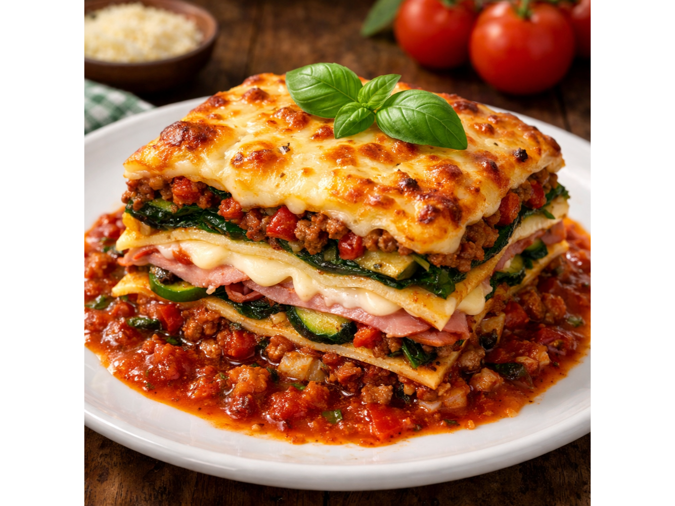 Lasagna de Carne y Verdura con Salsa Bolognesa