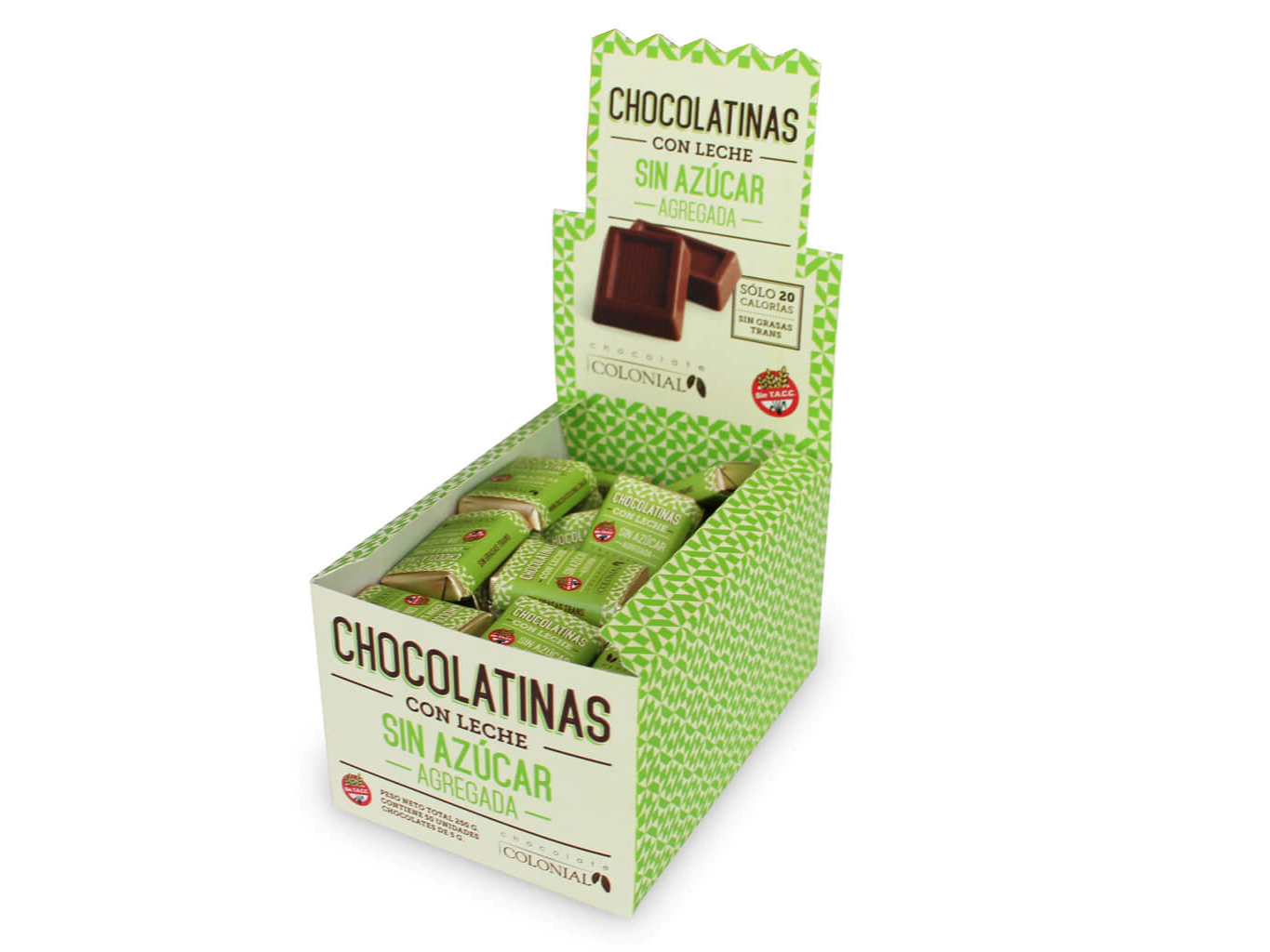 CHOCOLATINA SIN AZUCAR DISPLAY 50 U