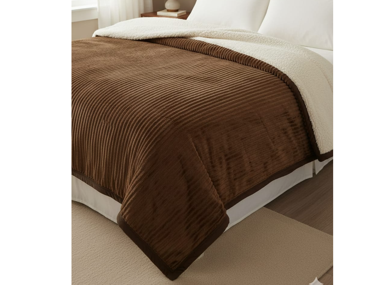 Colchas cansada rayas con corderito liso 1/2 y 2 plazas