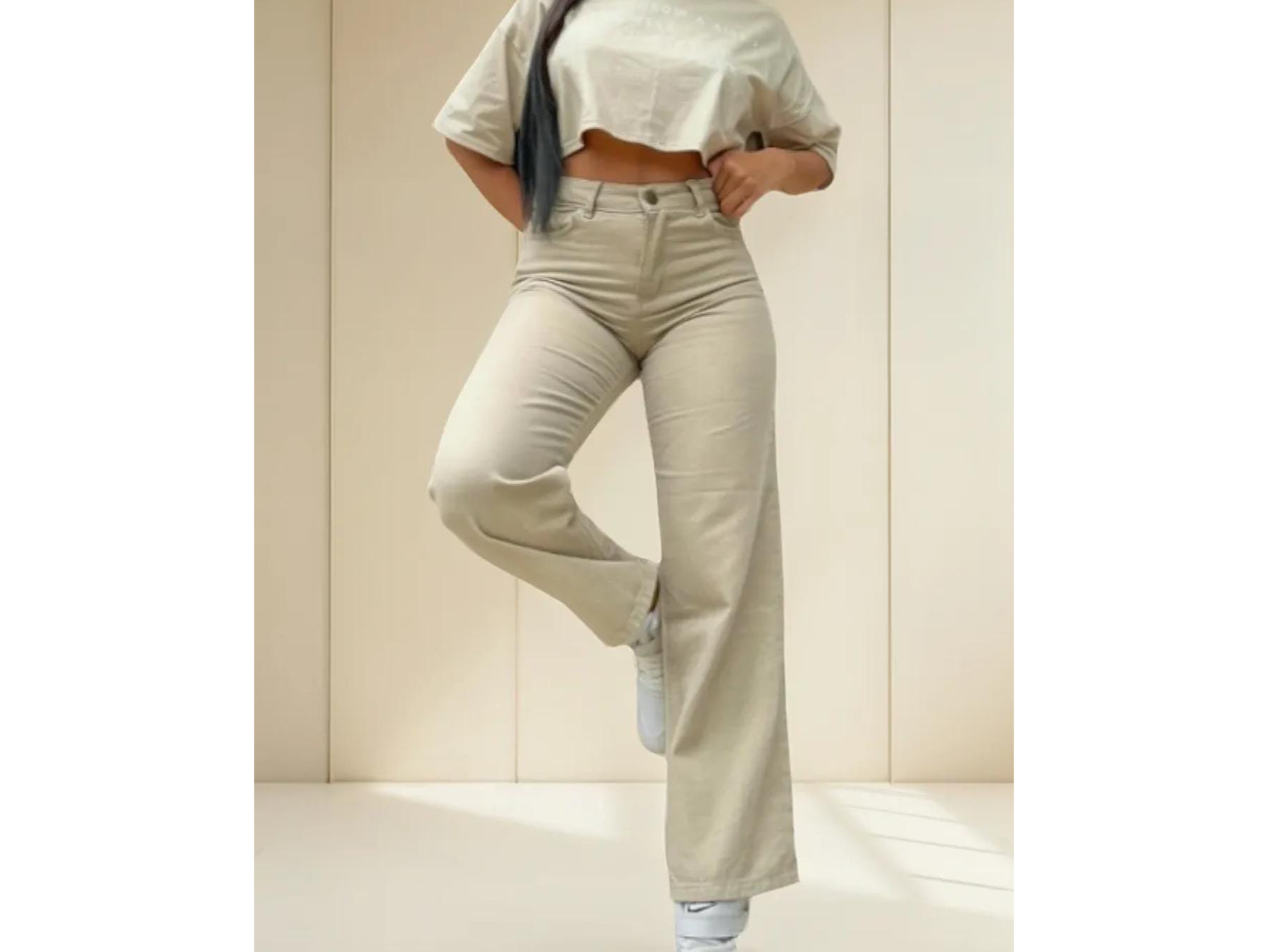 Jeans wide leg beige elastizados