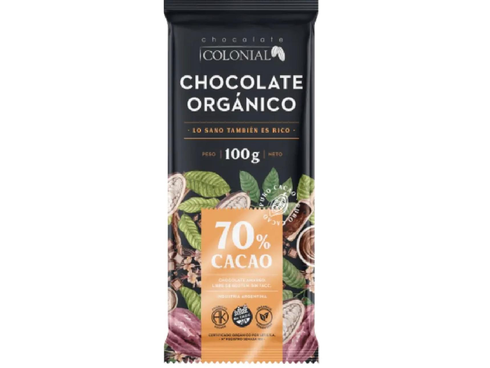 Chocolate Orgánico 70% Cacao con Stevia