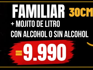 DIA DE LA PIZZA FAMILIAR (30cm + mojito 1litro)