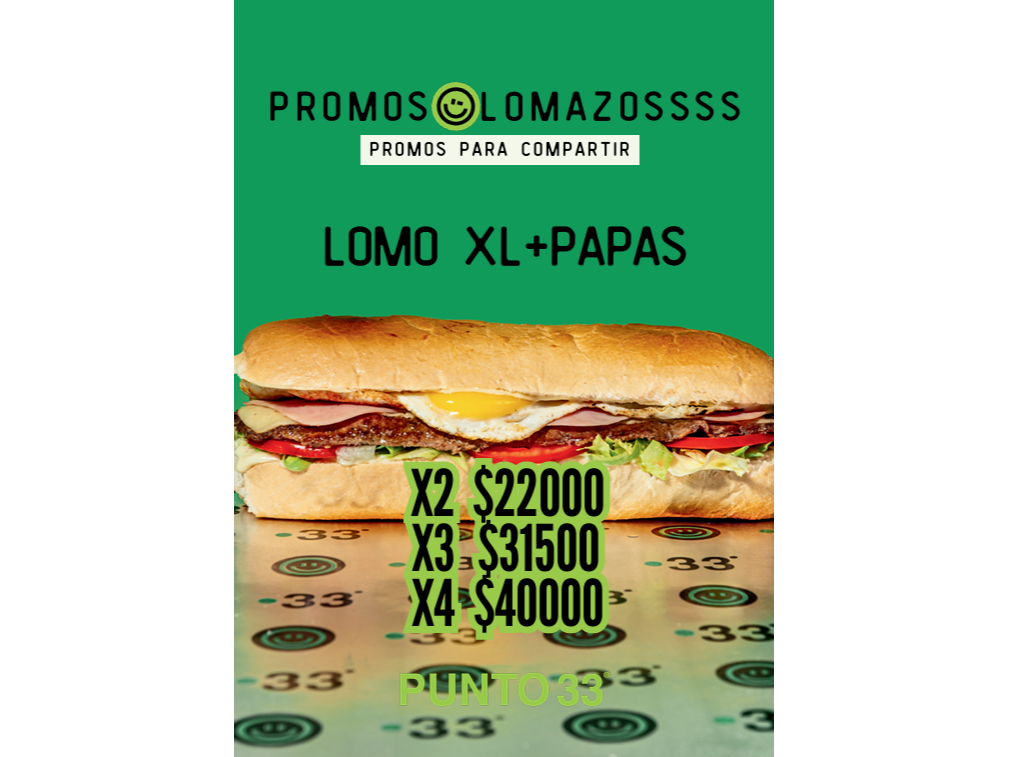 X 4 LOMOS XL COMPLETOS  + PAPAS🍟
