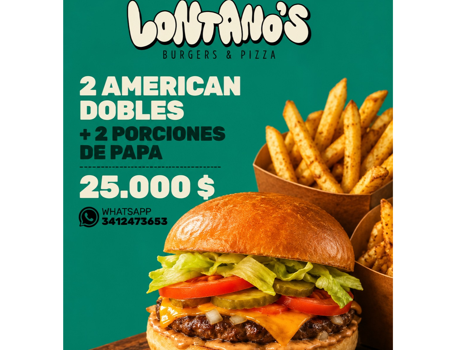 2 American Dobles + 2 Porciones De Papas