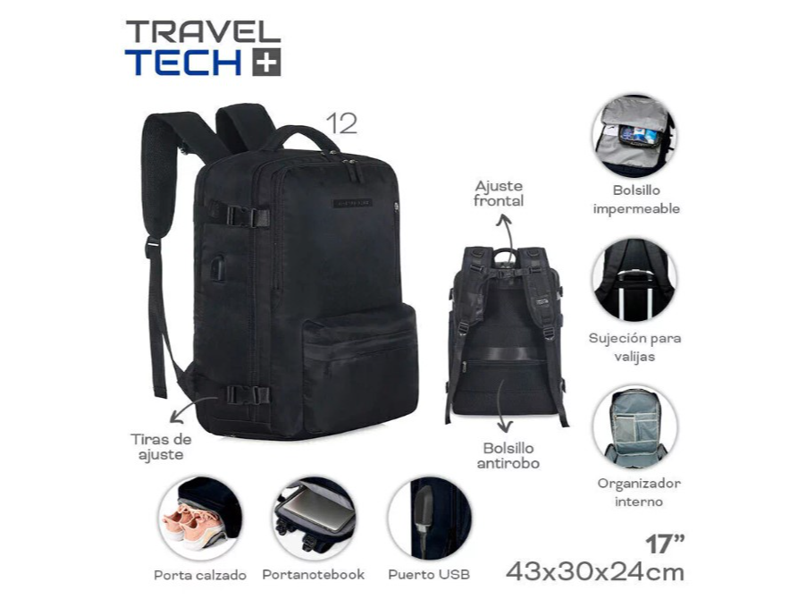 MOCHILA DE VIAJE TRAVEL TECH NEGRA