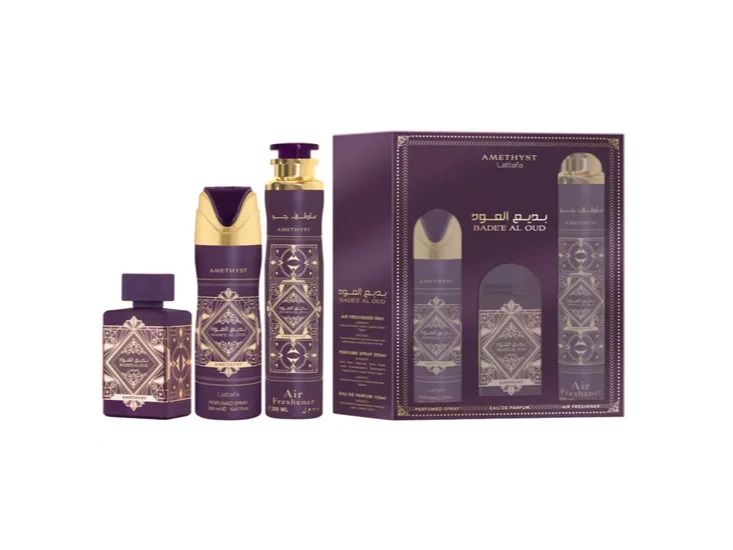 Kit Lattafa Amethyst Bade'e Al Oud - Eau de Parfum - Unissex - 3 Em 1 - 300ML + 200ML + 100ML