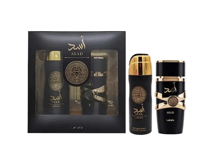 Kit Perfume Lattafa Asad Edp 100ML + Spray Corporal 200ML - Masculino 2 Peças
