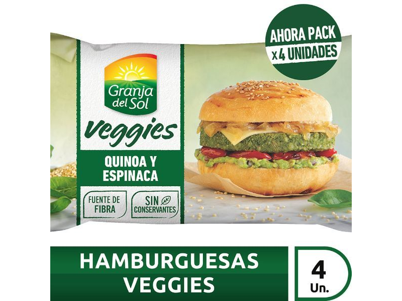 HAMBURGUESAS GRANJA DEL SOL VEGGIES QUINOA Y ESPINACA x 440 g.