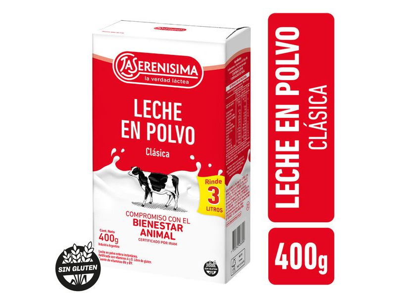 LECHE EN POLVO LA SERENISIMA ENTERA x 400 g.