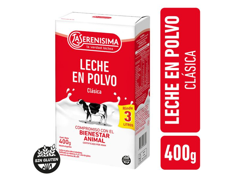 LECHE EN POLVO LA SERENISIMA ENTERA x 400 g.