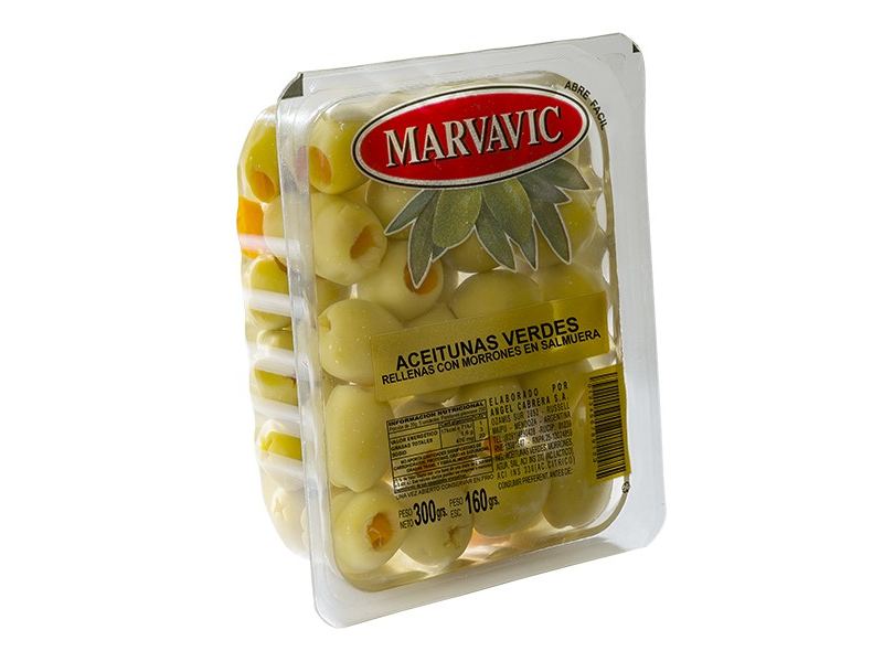 ACEITUNAS MARVAVIC EN TROZOS CON PIMIENTO x 80 g.