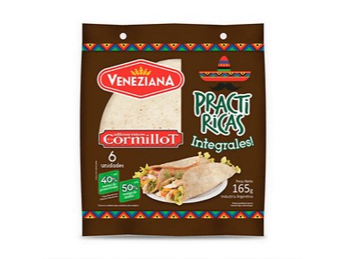 TAPAS PARA TACOS VENEZIANA INTEGRALES PRACTIRICAS x 165 g.