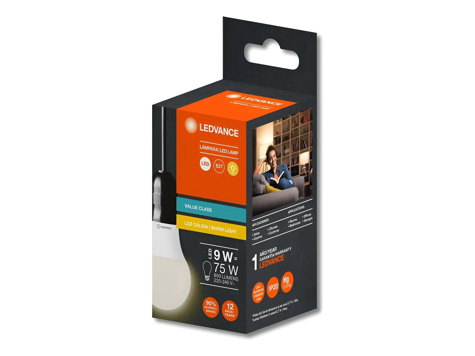 LAMPARA LEDVANCE 9 W CALIDA LED x 1 un.